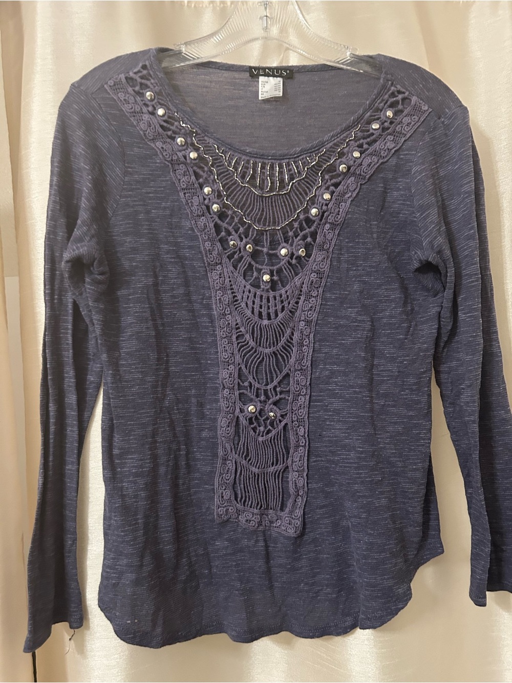 Venus Boho Crochet Inset Long Sleeve Top M - Excellent